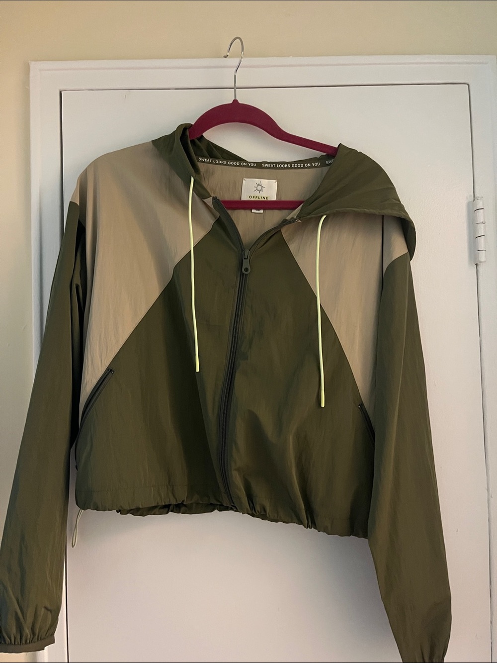 Lightweight Olive & Beige Hooded Bomber Jacket